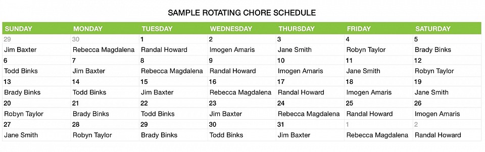 Sample Rotating Chore Schedule, Finding Camelot